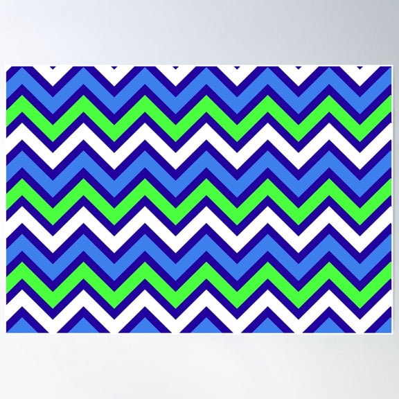 Chevron Pattern. Blue Green White Color Poster Wall Art, Modern Wall Decor For Living Room Bedroom, 12x18 UNFRAMED