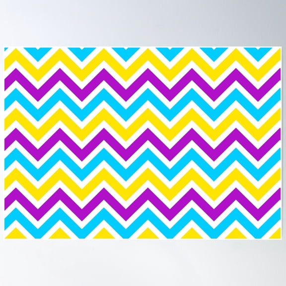 Chevron Pattern. Blue Purple Yellow Color Poster Wall Art, Modern Wall Decor For Living Room Bedroom, 24x36 UNFRAMED