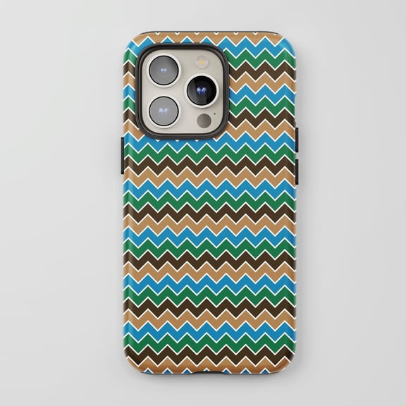 Chevron Pattern For All iPhone Series Protective Phone Case Geometric Design Blue Green Brown