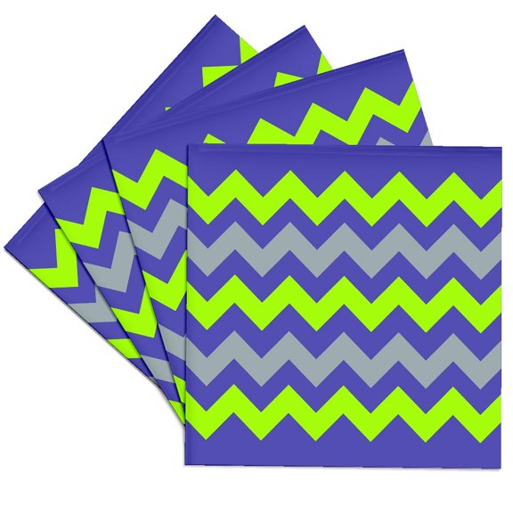 3drose, Chevron Pattern in Blue and Dusky Lime Green on Lilac, Set of 4 Ceramic Tile Coasters