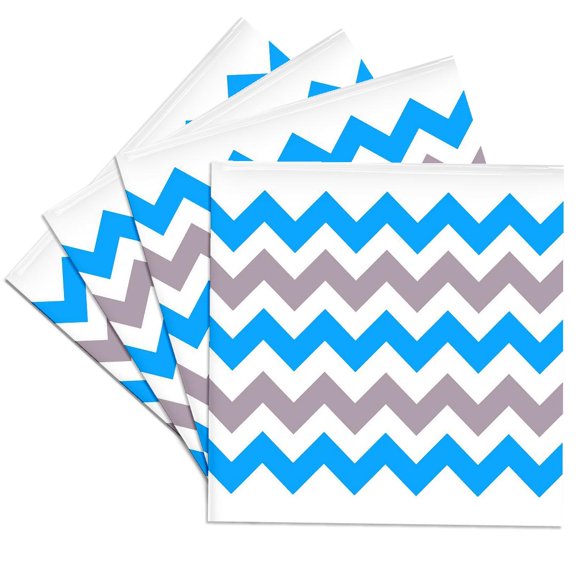 3drose, Chevron Pattern in Blue and Dusky Pink, Set of 4 Ceramic Tile Coasters