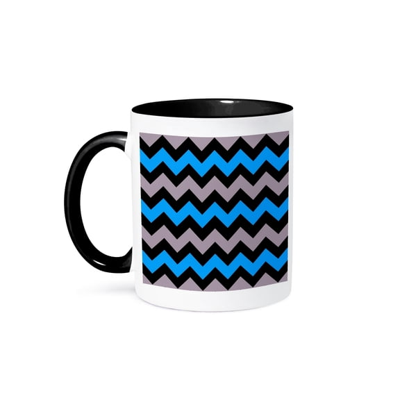 Chevron Pattern In Buff Pink And Baby Blue, 11oz Two-Tone Black Mug