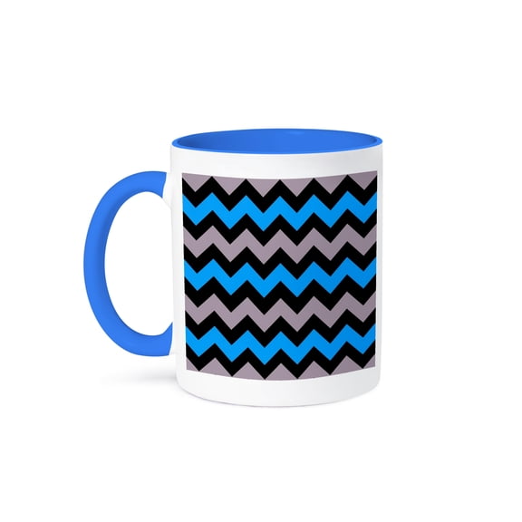 Chevron Pattern In Buff Pink And Baby Blue, 11oz Two-Tone Blue Mug