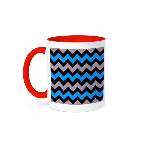 Chevron Pattern In Buff Pink And Baby Blue, 11oz Two-Tone Red Mug