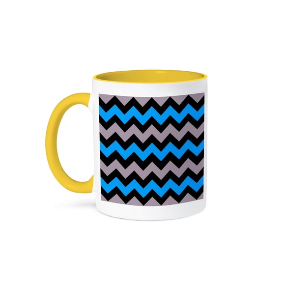 Chevron Pattern In Buff Pink And Baby Blue, 15oz Two-Tone Yellow Mug