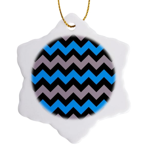 Chevron Pattern In Buff Pink And Baby Blue, 3 inch Snowflake Porcelain Ornament