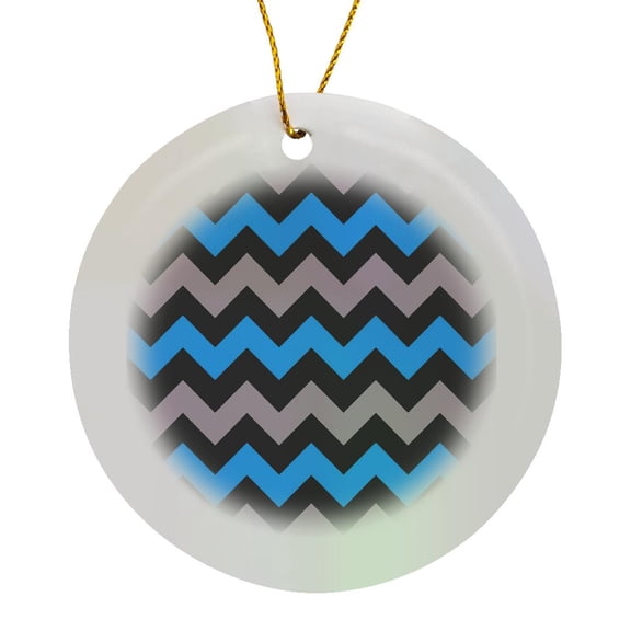 Chevron Pattern In Buff Pink And Baby Blue, Circle Porcelain Ornament