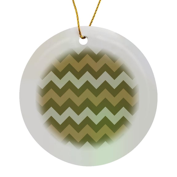 3drose, Chevron Pattern in Khaki Brown and Grey, Circle Porcelain Ornament