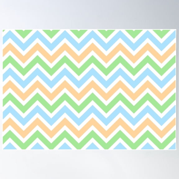 Chevron Pattern. Pastel Blue Orange Green Color Poster Wall Art, Modern Wall Decor For Living Room Bedroom, 12x18 UNFRAMED