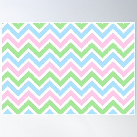 Chevron Pattern. Pastel Blue Pink Green Color Poster Wall Art, Modern Wall Decor For Living Room Bedroom, 12x18 UNFRAMED