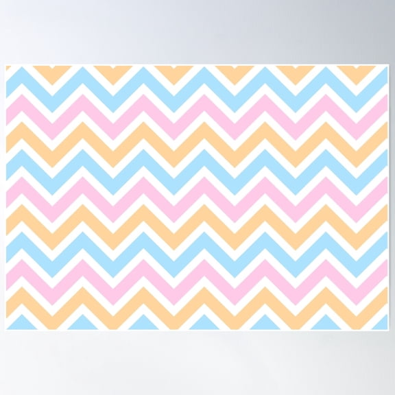 Chevron Pattern. Pastel Blue Pink Orange Color Poster Wall Art, Modern Wall Decor For Living Room Bedroom, 12x18 UNFRAMED