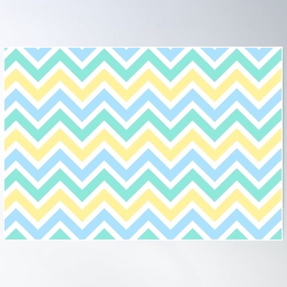 Chevron Pattern. Pastel Blue Yellow Green Color Poster Wall Art, Modern Wall Decor For Living Room Bedroom, 8x12 UNFRAMED