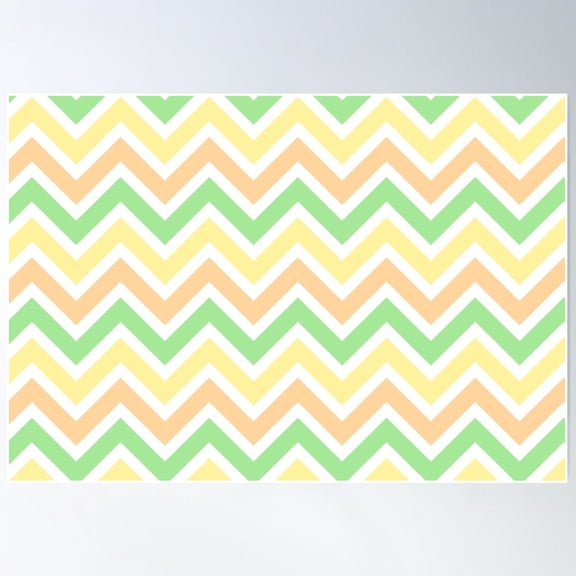 Chevron Pattern. Pastel Green Orange Yellow Color Poster Wall Art, Modern Wall Decor For Living Room Bedroom, 8x12 UNFRAMED