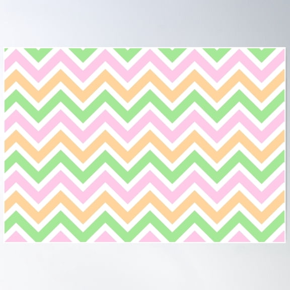 Chevron Pattern. Pastel Orange Pink Green Color Poster Wall Art, Modern Wall Decor For Living Room Bedroom, 24x36 UNFRAMED