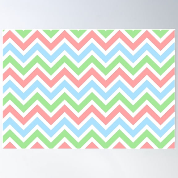 Chevron Pattern. Pastel Red Blue Green Color Poster Wall Art, Modern Wall Decor For Living Room Bedroom, 24x36 UNFRAMED