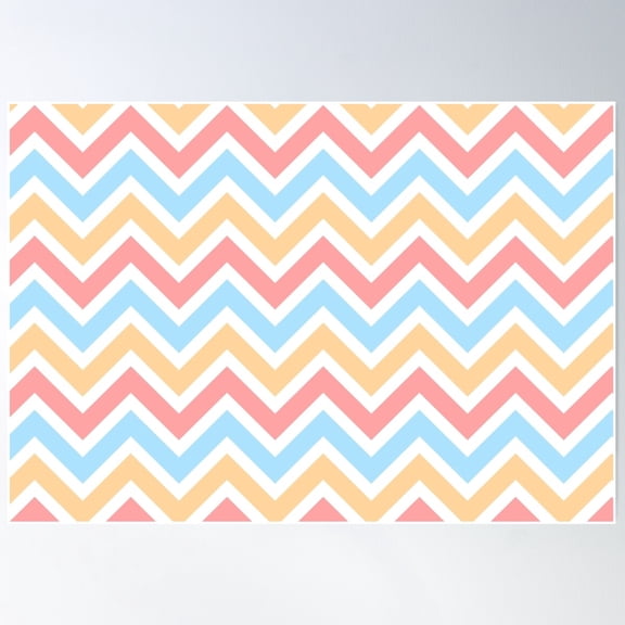 Chevron Pattern. Pastel Red Blue Orange Color Poster Wall Art, Modern Wall Decor For Living Room Bedroom, 16x24 UNFRAMED