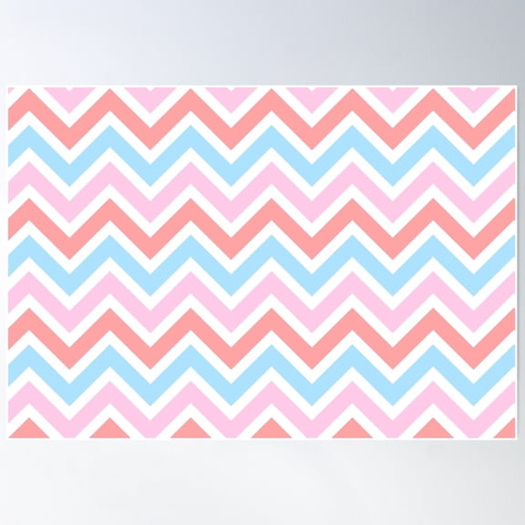 Chevron Pattern. Pastel Red Blue Pink Color Poster Wall Art, Modern Wall Decor For Living Room Bedroom, 12x18 UNFRAMED