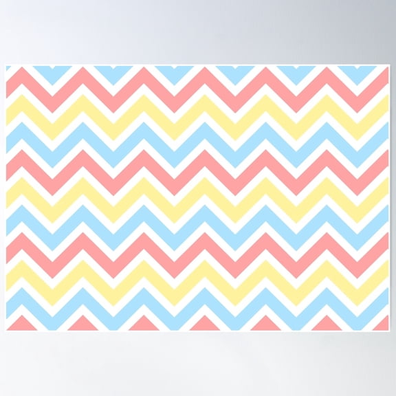 Chevron Pattern. Pastel Red Blue Yellow Color Poster Wall Art, Modern Wall Decor For Living Room Bedroom, 24x36 UNFRAMED