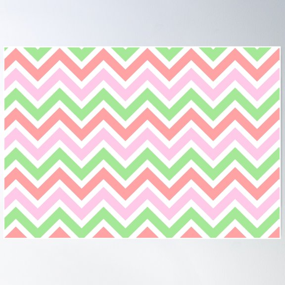 Chevron Pattern. Pastel Red Green Pink Color Poster Wall Art, Modern Wall Decor For Living Room Bedroom, 12x18 UNFRAMED