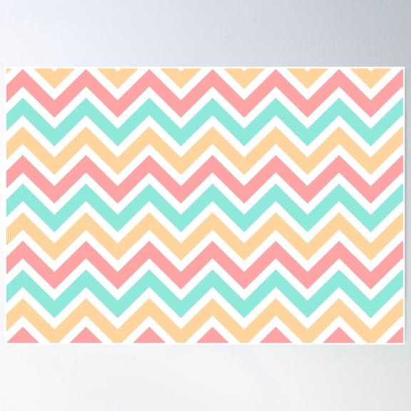 Chevron Pattern. Pastel Red Orange Green Color Poster Wall Art, Modern Wall Decor For Living Room Bedroom, 24x36 UNFRAMED