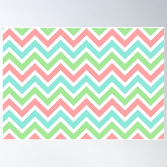 Chevron Pattern. Pastel Red Turquoise Green Color Poster Wall Art, Modern Wall Decor For Living Room Bedroom, 8x12 UNFRAMED