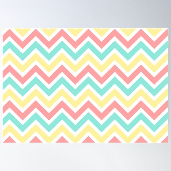 Chevron Pattern. Pastel Red Yellow Green Color Poster Wall Art, Modern Wall Decor For Living Room Bedroom, 8x12 UNFRAMED