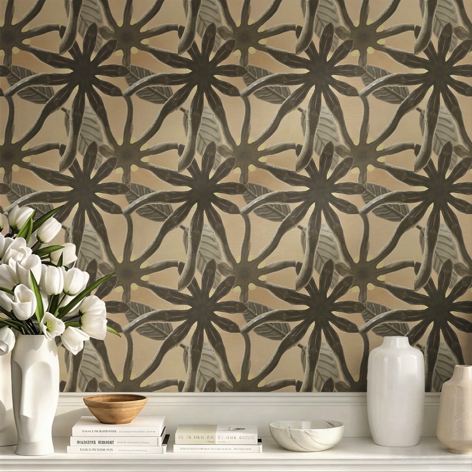 Chevron Pattern Peel and Stick Wallpaper, Transitional Wall Decor ...