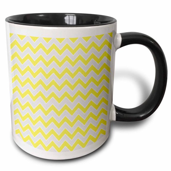 3drose, Chevron Pattern Yellow and Gray Zigzag, 15oz Two-tone Black Mug