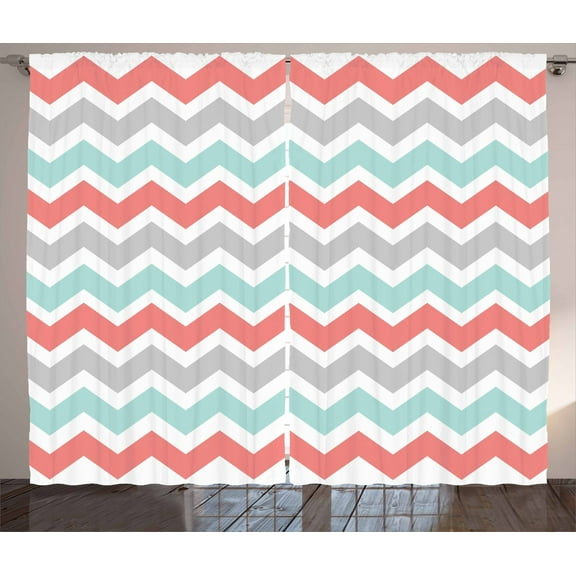 Ambesonne Chevron Curtains 2 Panel Set, Art Pastel Zigzags, 108" x 90", White Charcoal Grey