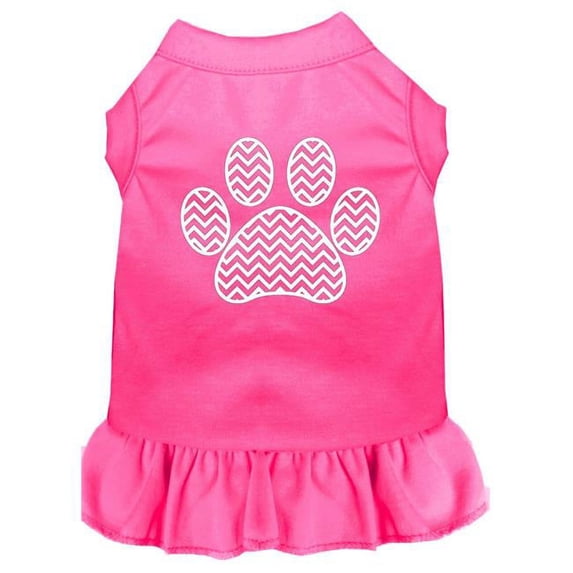 Chevron Paw Screen Print Dog Dress, Bright Pink - Extra Small