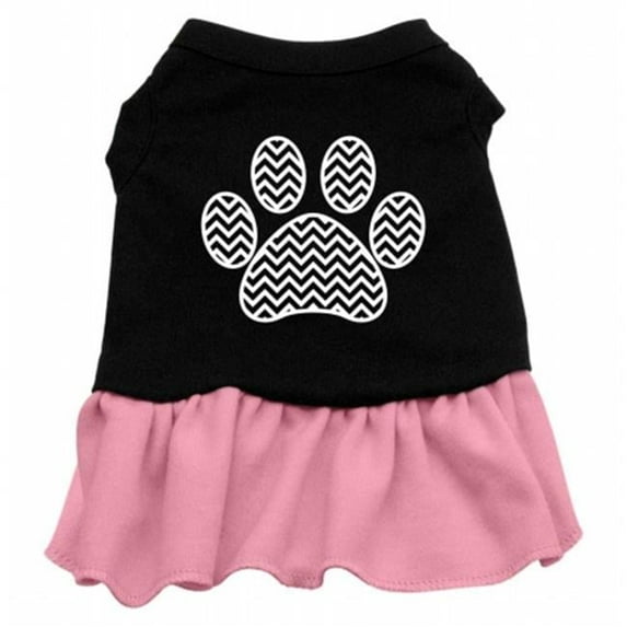 Chevron Paw Screen Print Dress Black with Pink - Extra Large