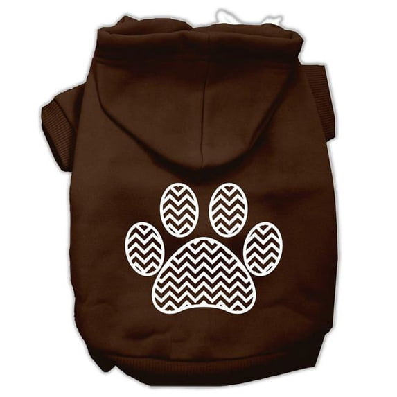 Chevron Paw Screen Print Pet Hoodies - Brown, Extra Small