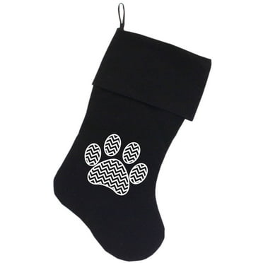 Velvet Christmas Stocking Screen Printed, "Chevron Paw"