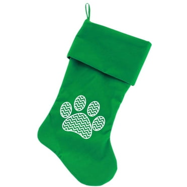 Velvet Christmas Stocking Screen Printed, "Chevron Paw"