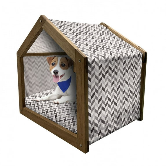 Chevron Pet House, Zigzag Design with Geometric Angled Lines Earth Toned Pastel Illustration Modern, Outdoor & Indoor Portable Dog Kennel with Pillow and Cover, 5 Sizes, Multicolor, by Ambesonne