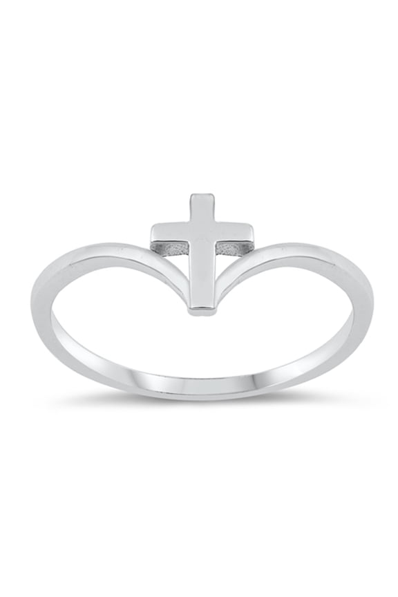 Chevron Pointed Cross Center Purity Ring 925 Sterling Silver Band Jewelry Female Male Unisex Size 10