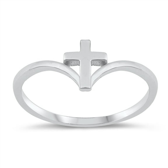 Chevron Pointed Cross Center Purity Ring 925 Sterling Silver Band Jewelry Female Male Unisex Size 4