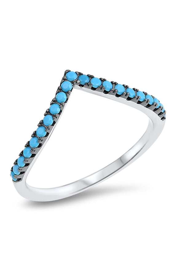 Chevron Pointed Simulated Turquoise Thumb Ring Sterling Silver Stackable Band Blue CZ Female Size 9