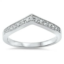 Chevron Pointed V White Cubic Zirconia Promise Ring .925 Sterling Silver Band Jewelry Female Size 10