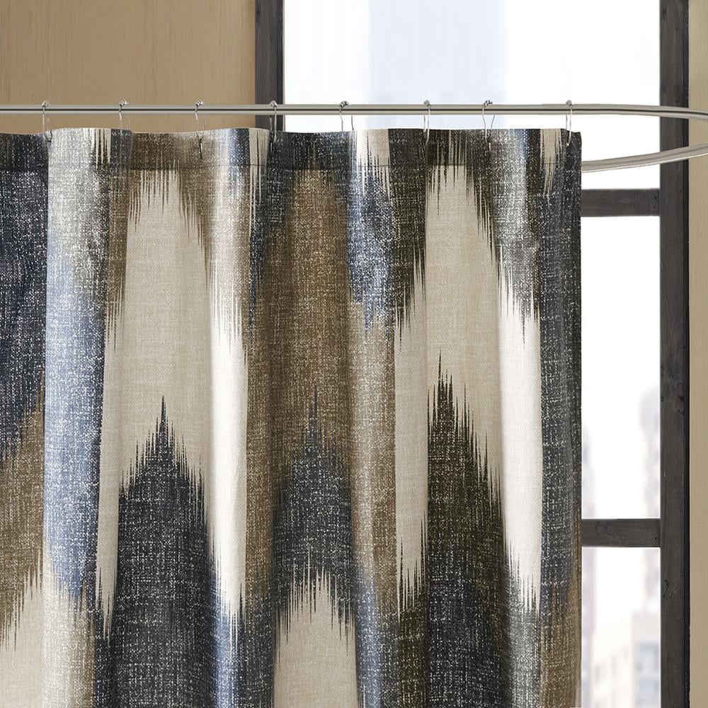Navy and Taupe Chevron Cotton Shower Curtain