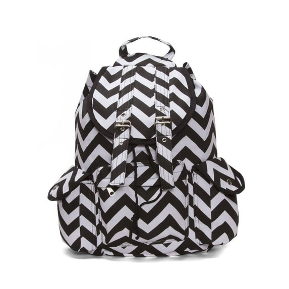 Chevron Print Rucksack Style Backpack - Black/White