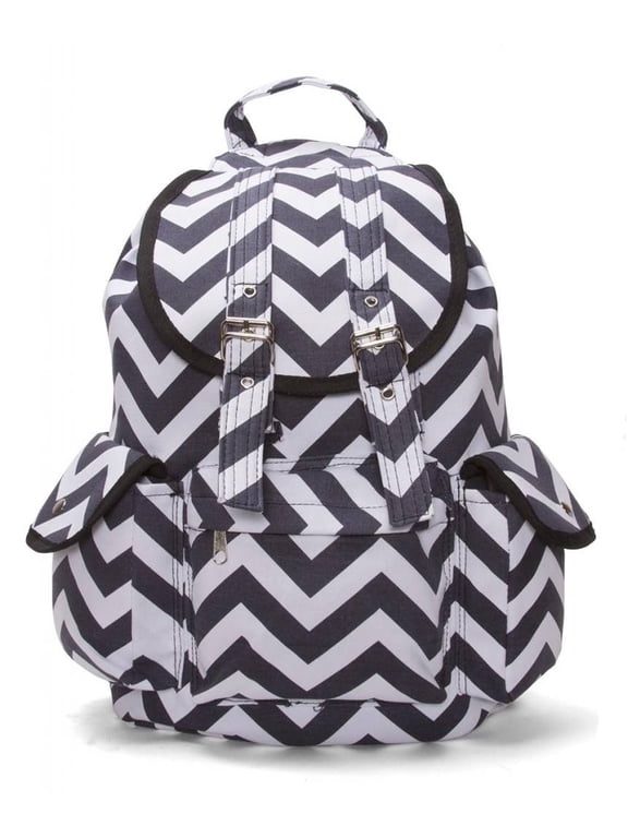 Chevron Print Rucksack Style Backpack - Charcoal/White