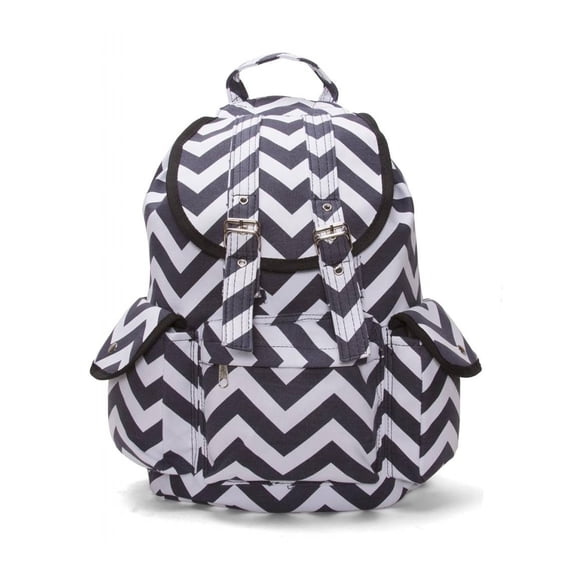 Chevron Print Rucksack Style Backpack - Charcoal/White