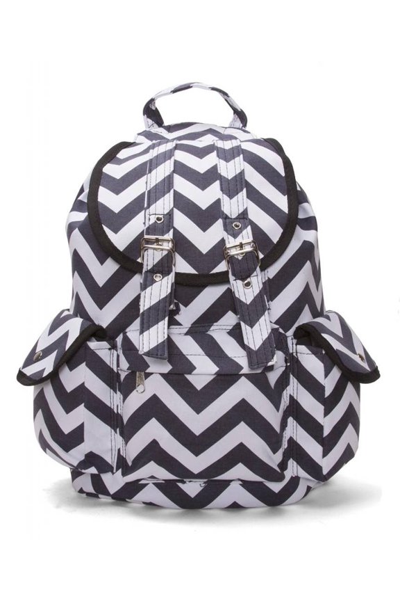 Chevron Print Rucksack Style Backpack - Charcoal/White