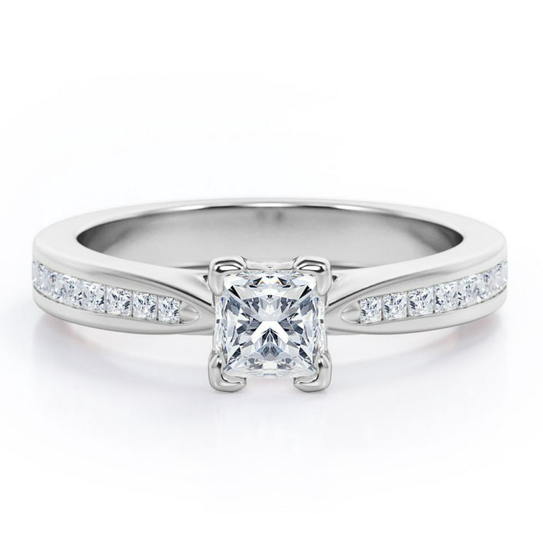 Chevron Prong - 0.40 TCW Princess Cut Diamond - Channel Set Engagement Ring  - 10K White Gold 