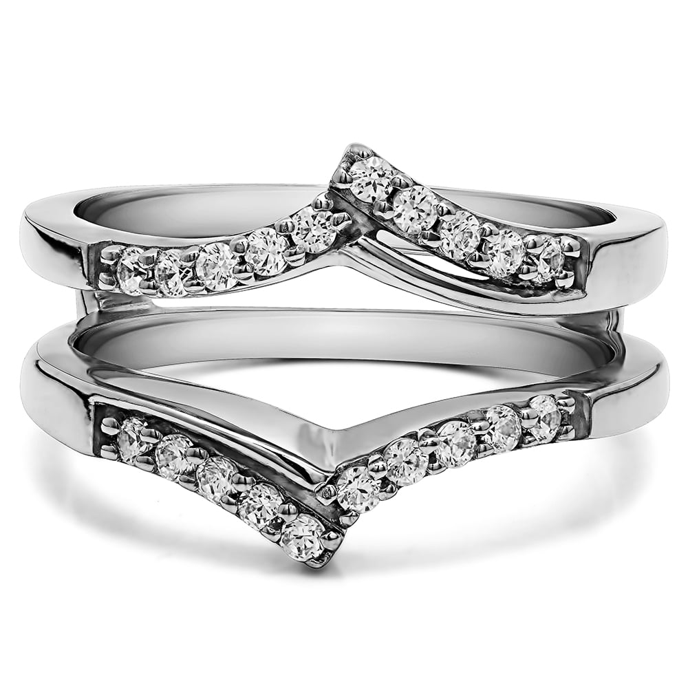 Chevron Prong Set Wedding Ring Guard in Sterling Silver (0.38ctw