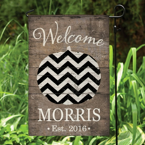 Chevron Pumpkin Personalized Garden Flag