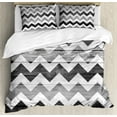 thumbnail image 1 of Chevron Queen Size Duvet Cover Set, Zig Zag Lines Pattern On Wooden Texture Background Rustic Home Print, Decorative 3 Piece Bedding Set with 2 Pillow Shams, Grey Pale Grey White, by Ambesonne, 1 of 3