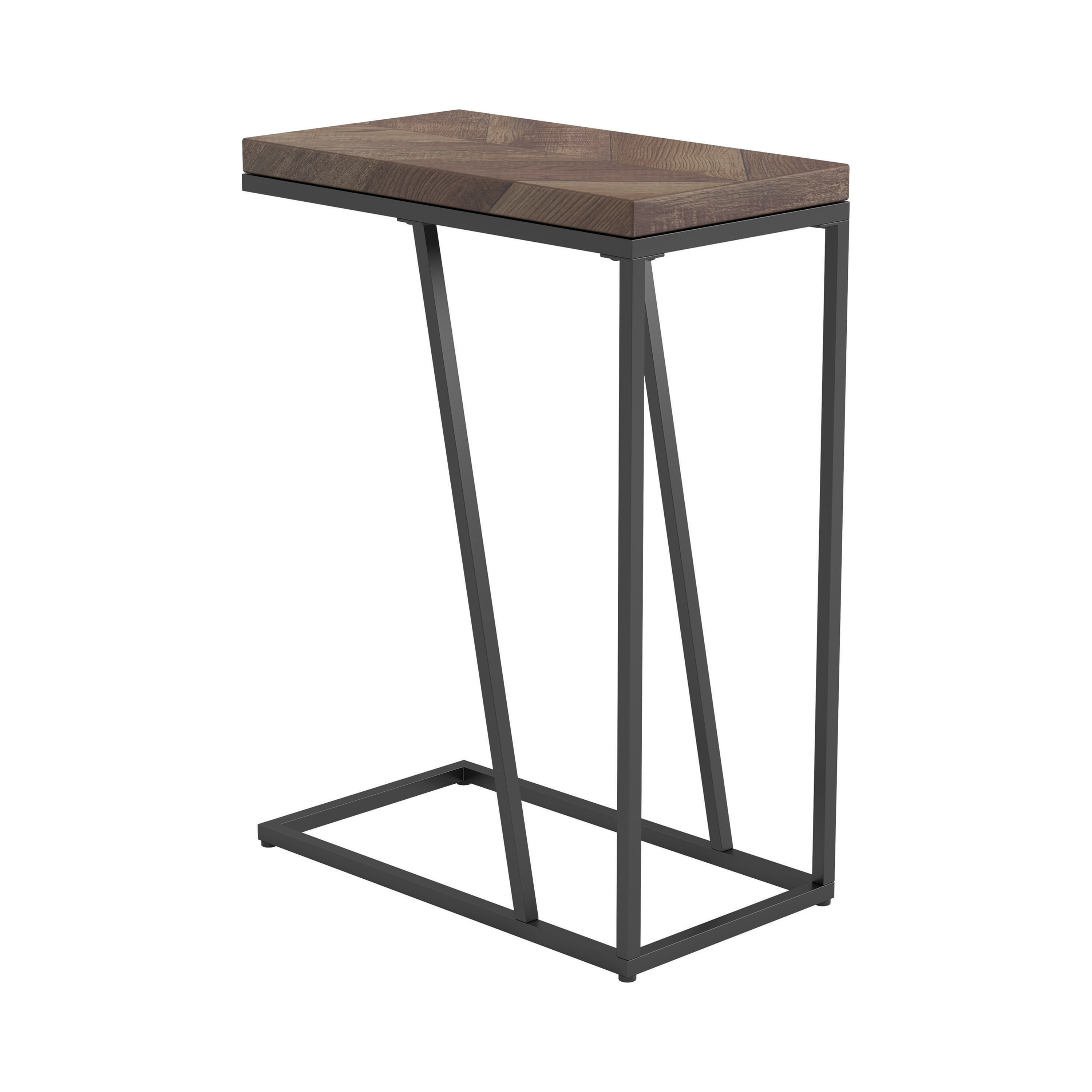 Rustic Tobacco Herringbone Wood Metal Accent Table