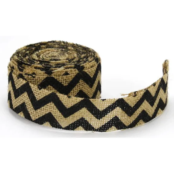 Burlap Fabric Chevron Burlap Ribbon Black Cut Edge 1.5 Inch Wide 10 Yards